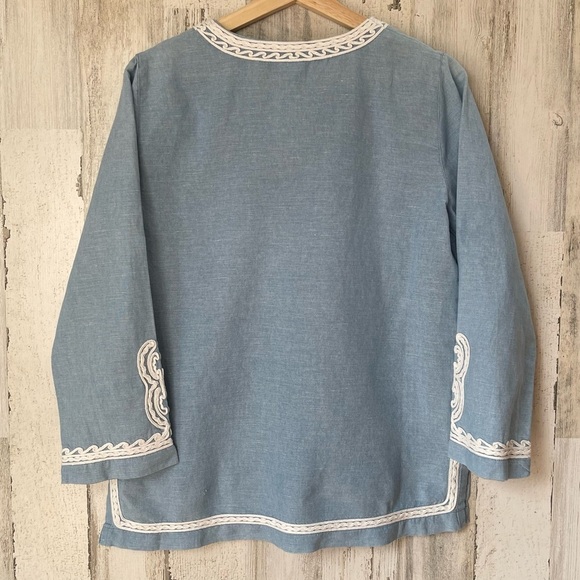 Point Sur J. Crew Blue White Linen Cotton Blend Blouse Size XS - Picture 8 of 12